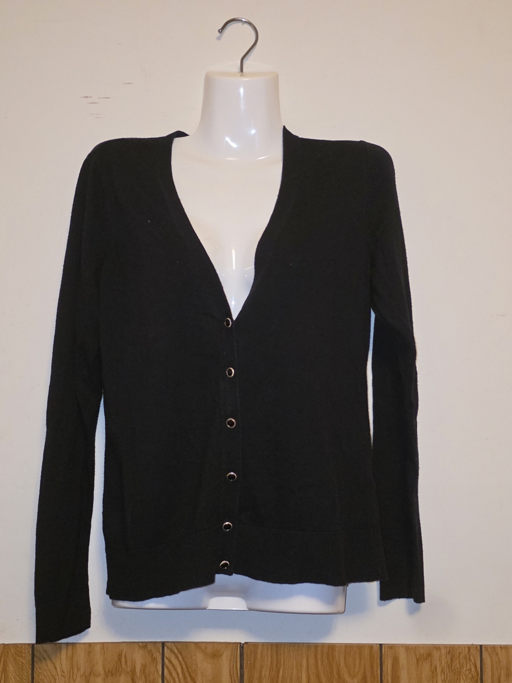 New York & Company Black V-Neck Button-Front Cardigan